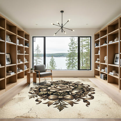 Vintage Sepia Floral Crown Medallion Rug
