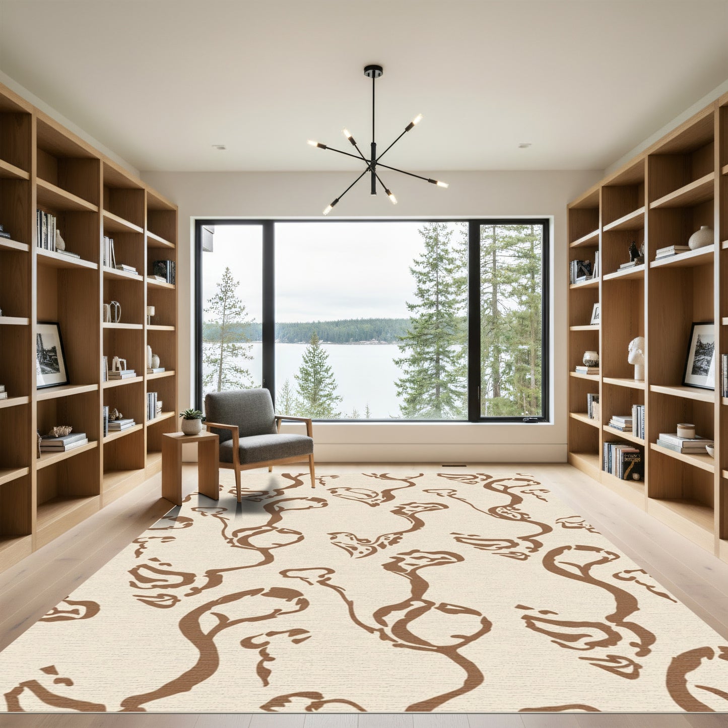 Cream Brown Organic Abstract Flow Rug
