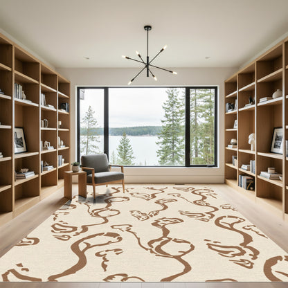 Cream Brown Organic Abstract Flow Rug