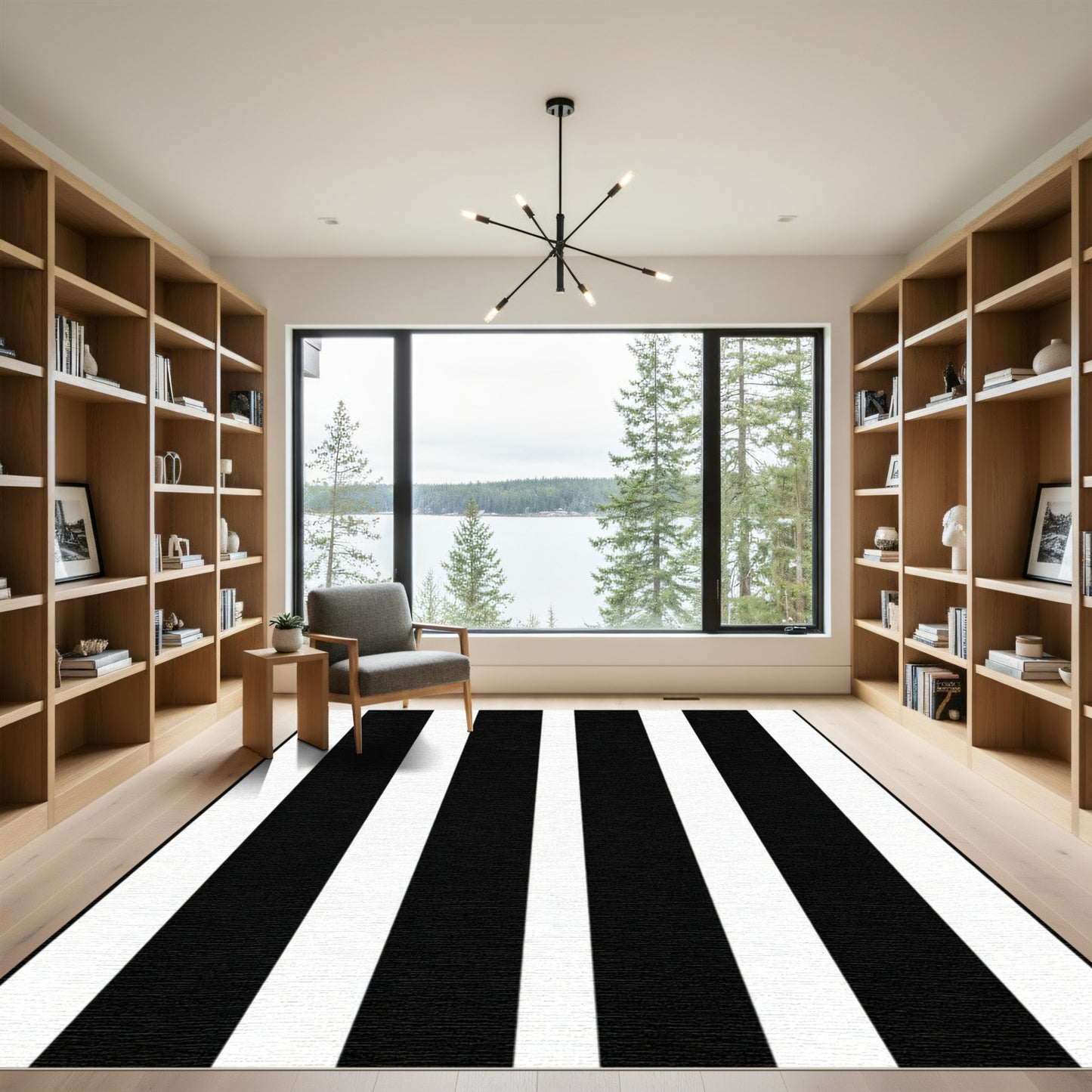 Bold Black White Parallel Lines Rug