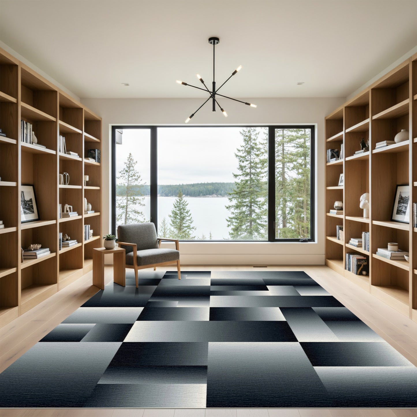 Minimalist Monochromatic Gradient Block Geometric Rug