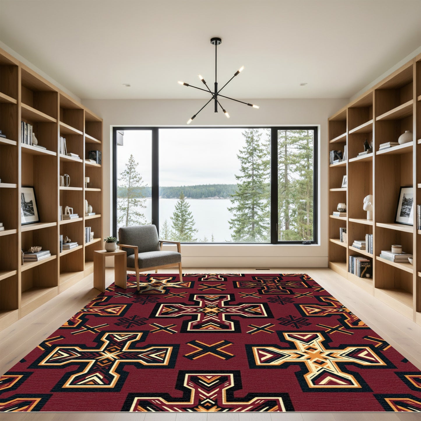 Geometric Crimson Cross Tribal Accent Rug