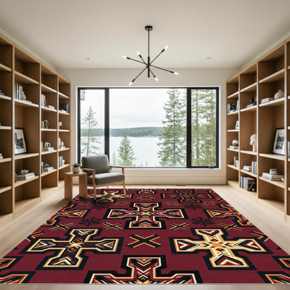 Geometric Crimson Cross Tribal Accent Rug