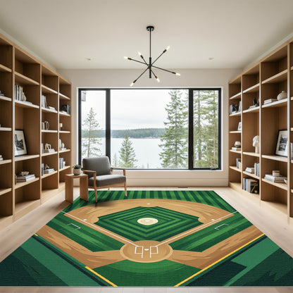 Geometric Baseball Diamond Grass Field Rug