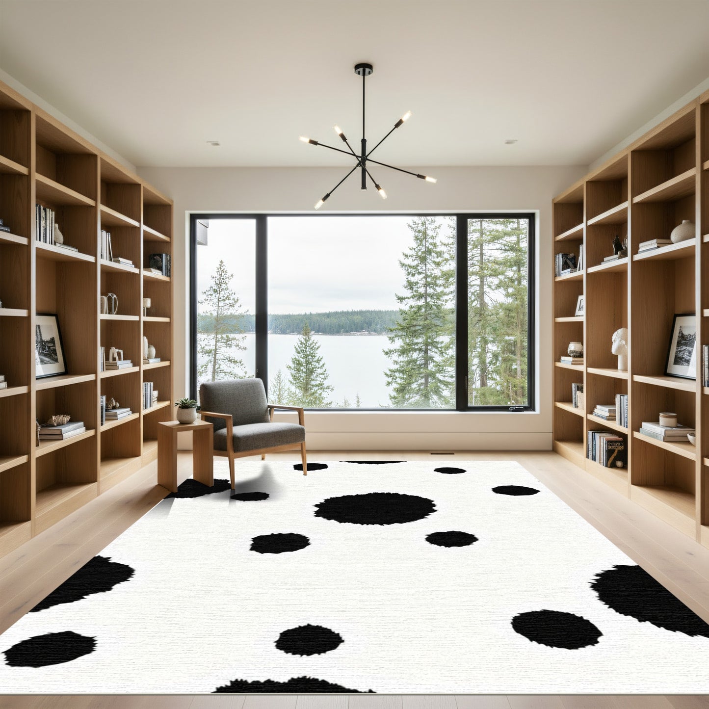 Black Spot Abstract White Rug