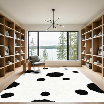 Black Spot Abstract White Rug