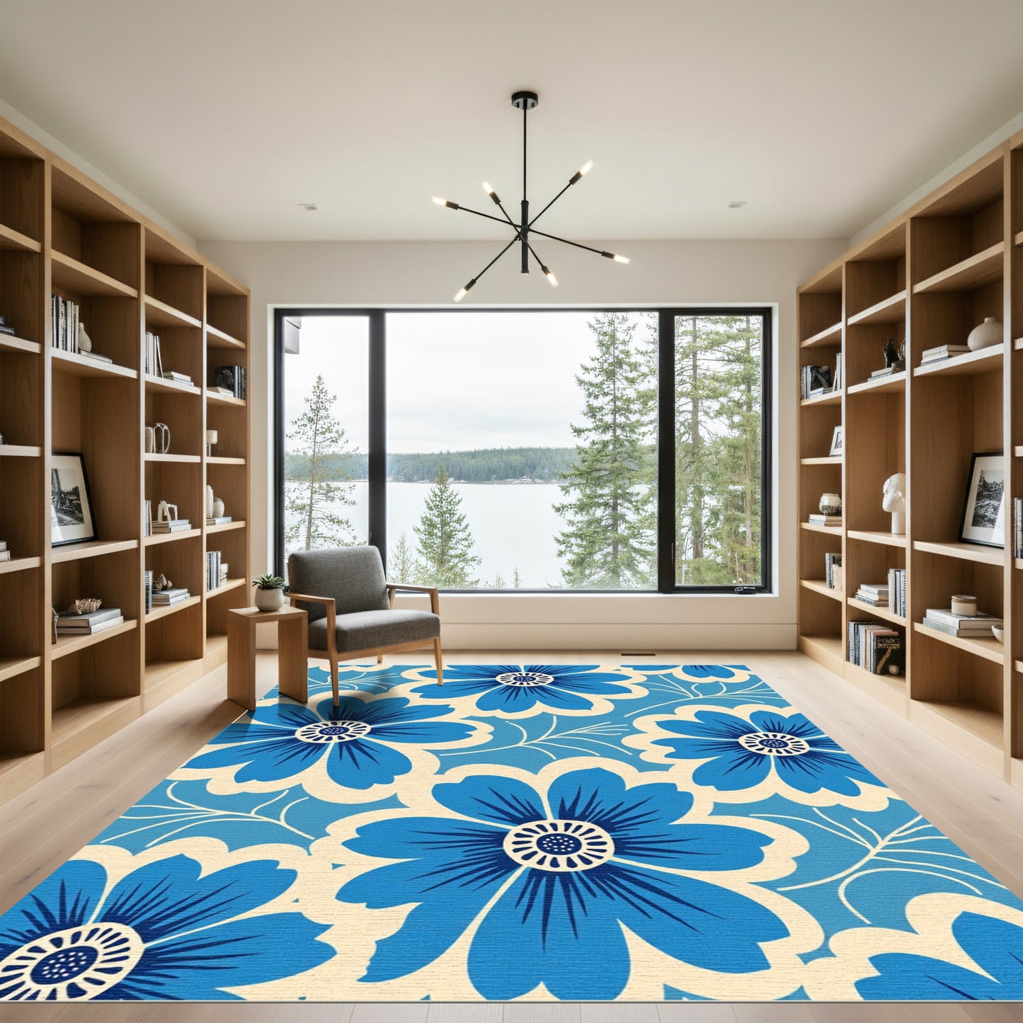 Bold Blue Floral Meadow Rug