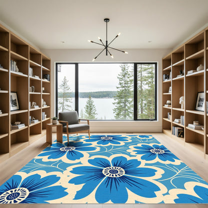Bold Blue Floral Meadow Rug