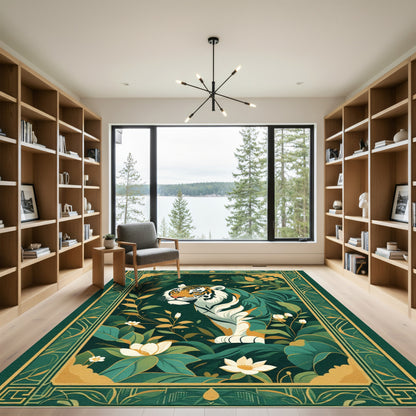Emerald Jungle Tiger Floral Portrait Rug