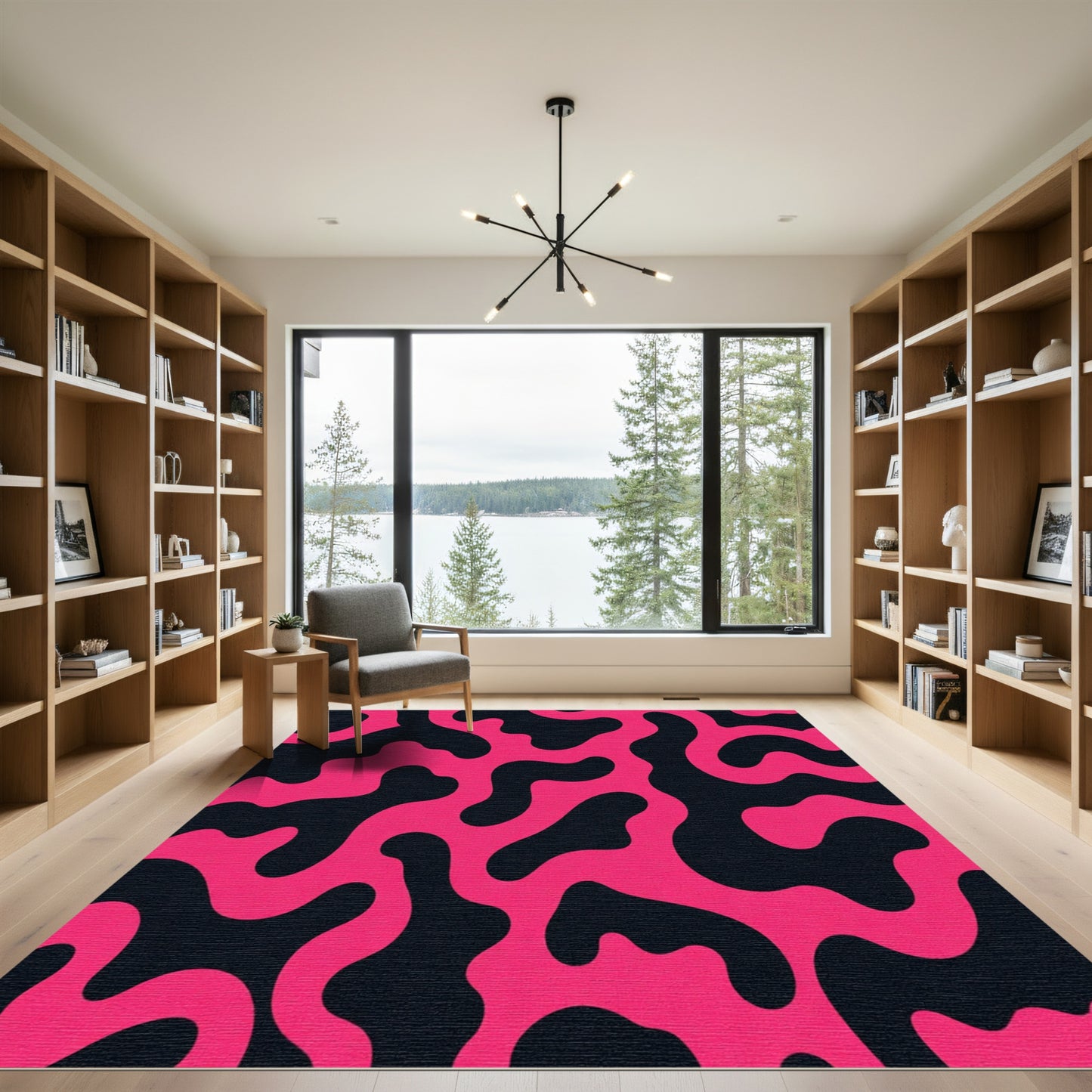 Fuchsia Swirl Abstract Organic Rug