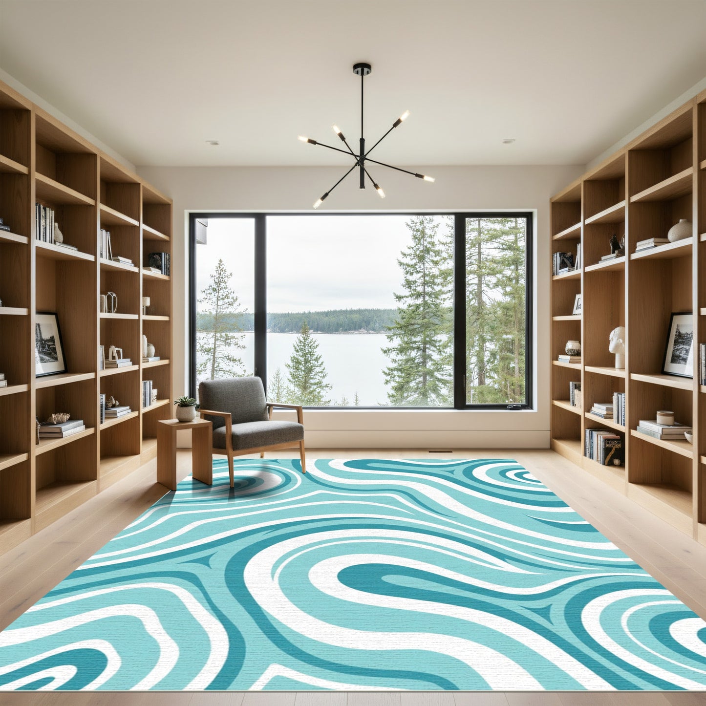 Teal and White Swirl Wave Rug