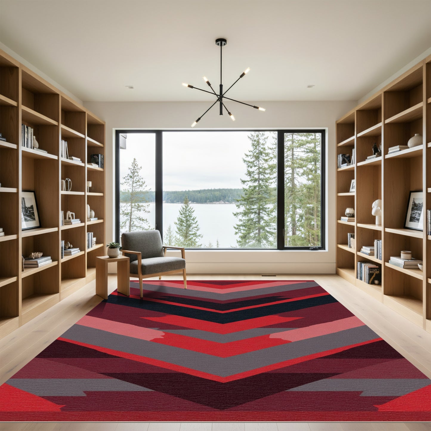 Crimson Grey Chevron Stripe Rug