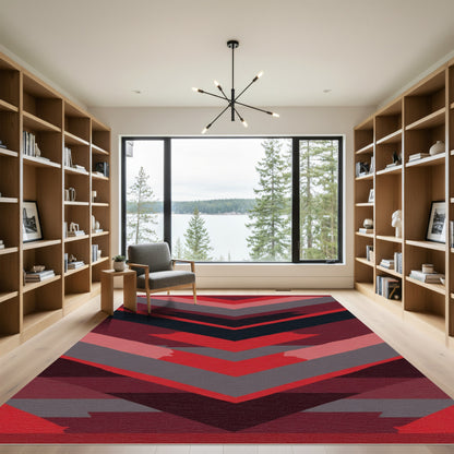 Crimson Grey Chevron Stripe Rug