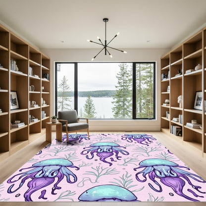 Aqua And Lavender Jellyfish Seaweeds Rug
