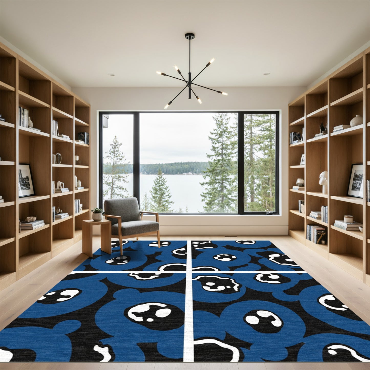 Bold Blue Abstract Floral Circles Rug