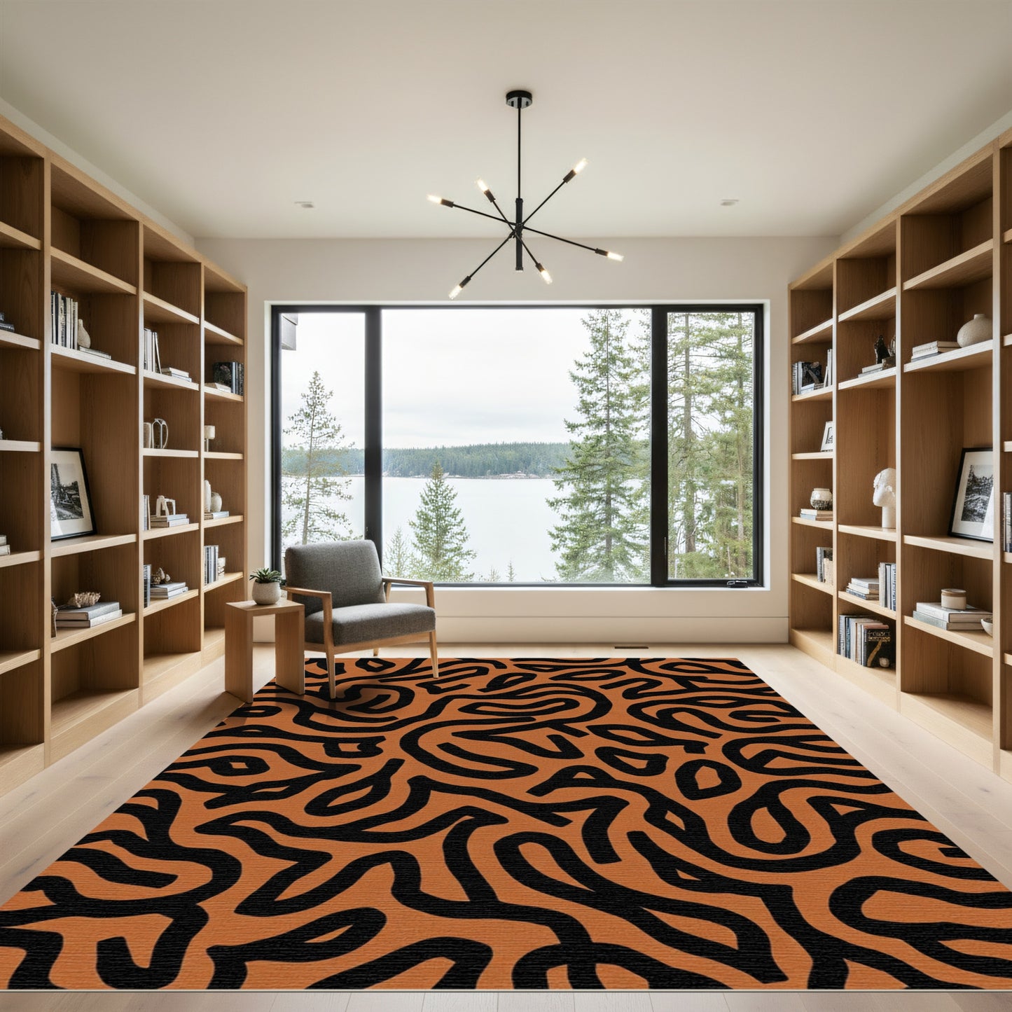Warm Ochre Abstract Labyrinth Rug