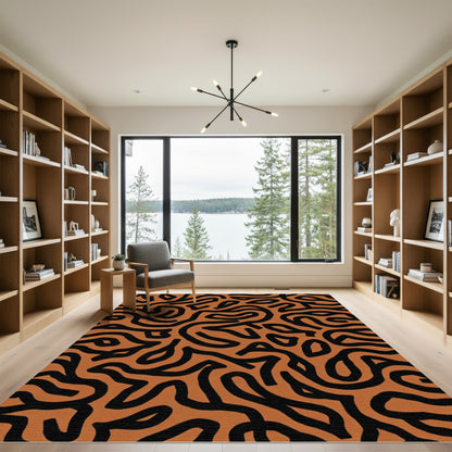 Warm Ochre Abstract Labyrinth Rug