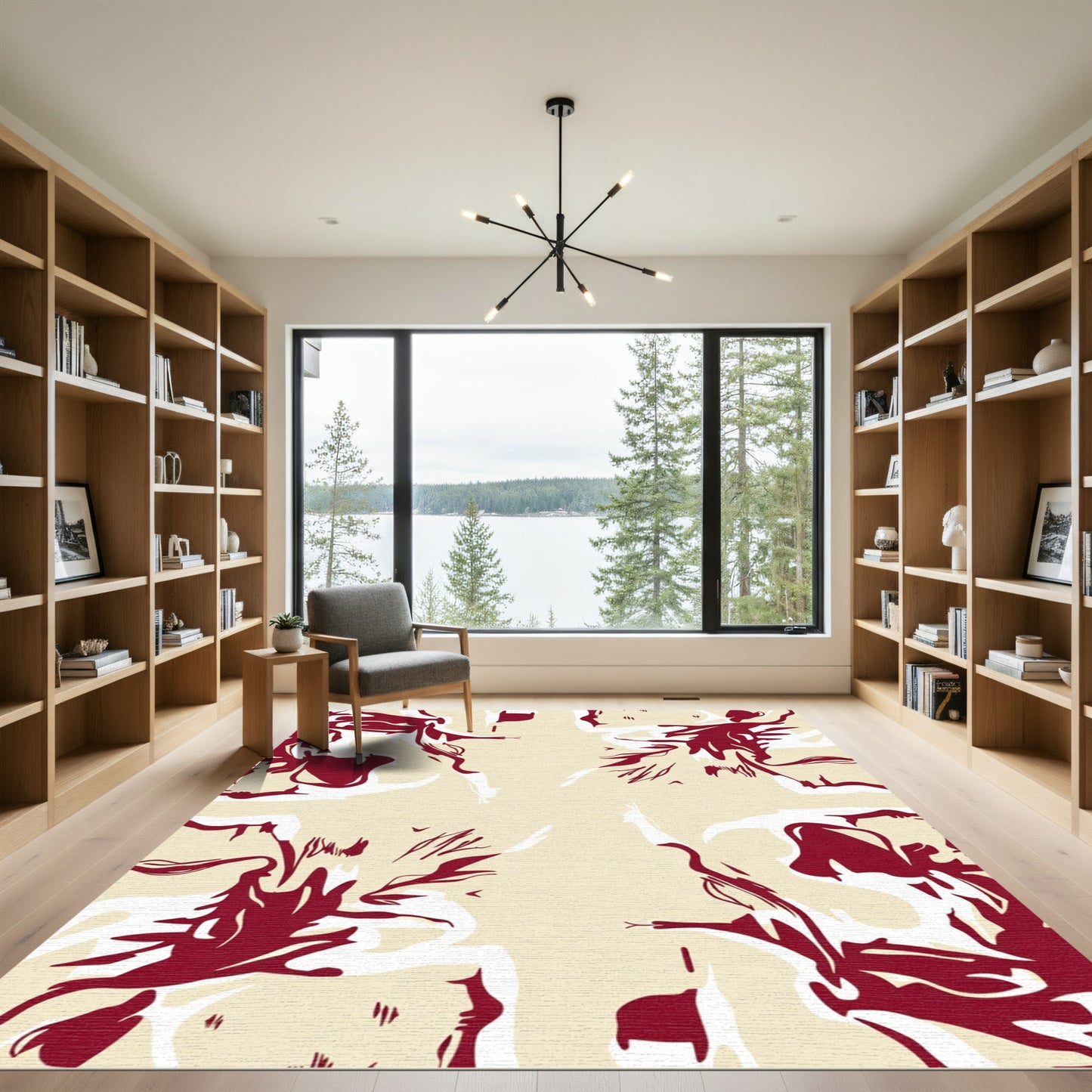 Crimson Beige Abstract Organic Forms Rug