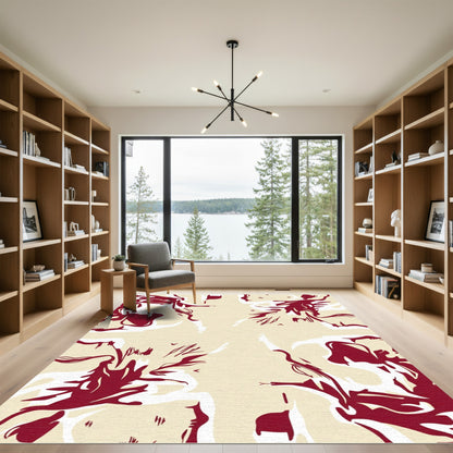 Crimson Beige Abstract Organic Forms Rug