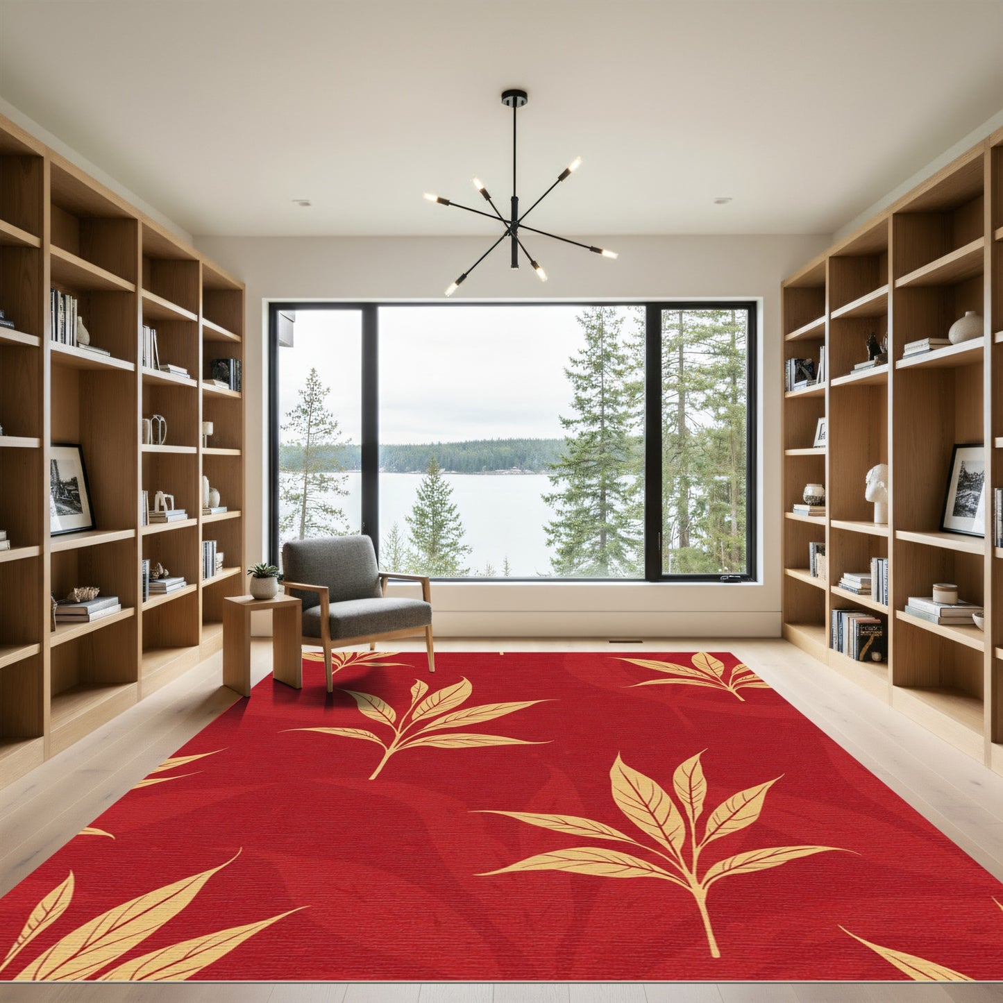 Crimson Gold Botanical Branch Pattern Rug