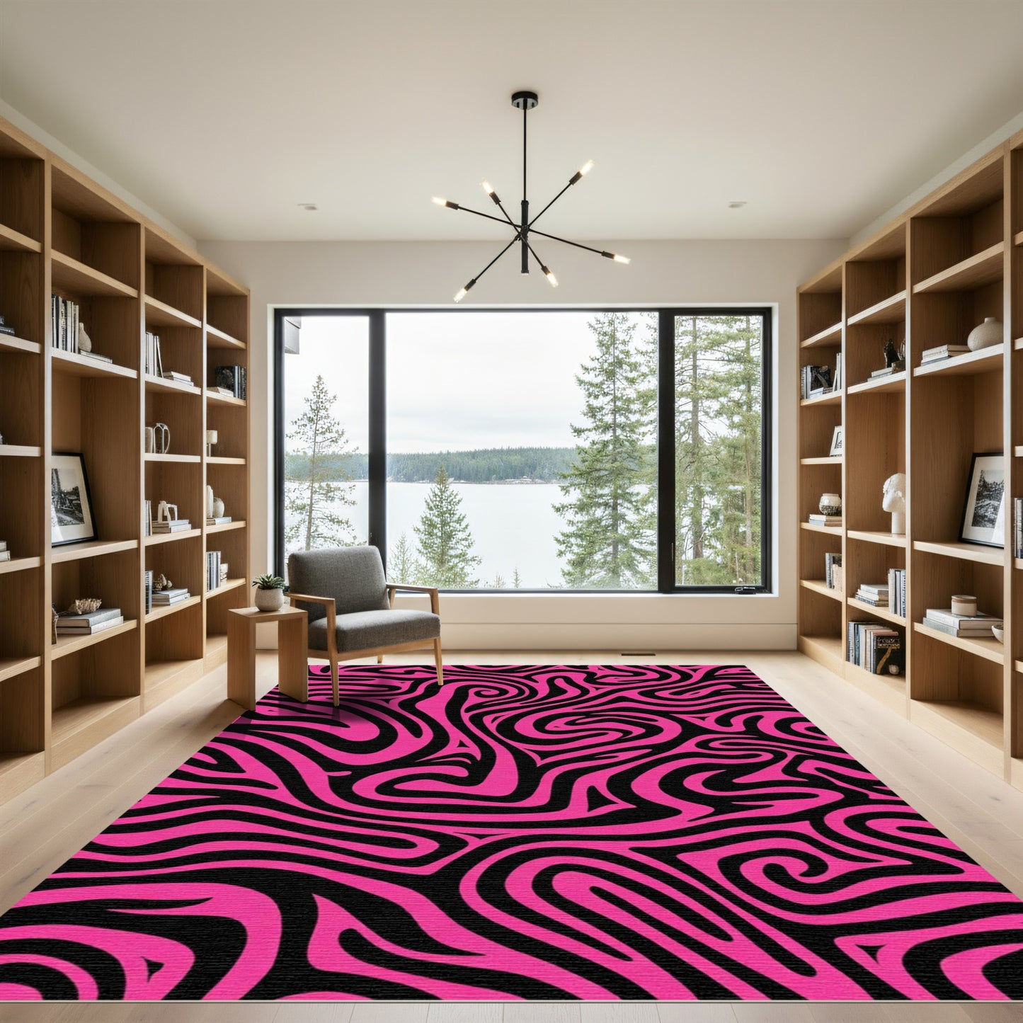 Hot Pink Black Swirl Abstract Rug