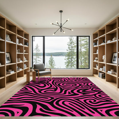 Hot Pink Black Swirl Abstract Rug
