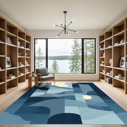Abstract Blue Sunset Waves Rug