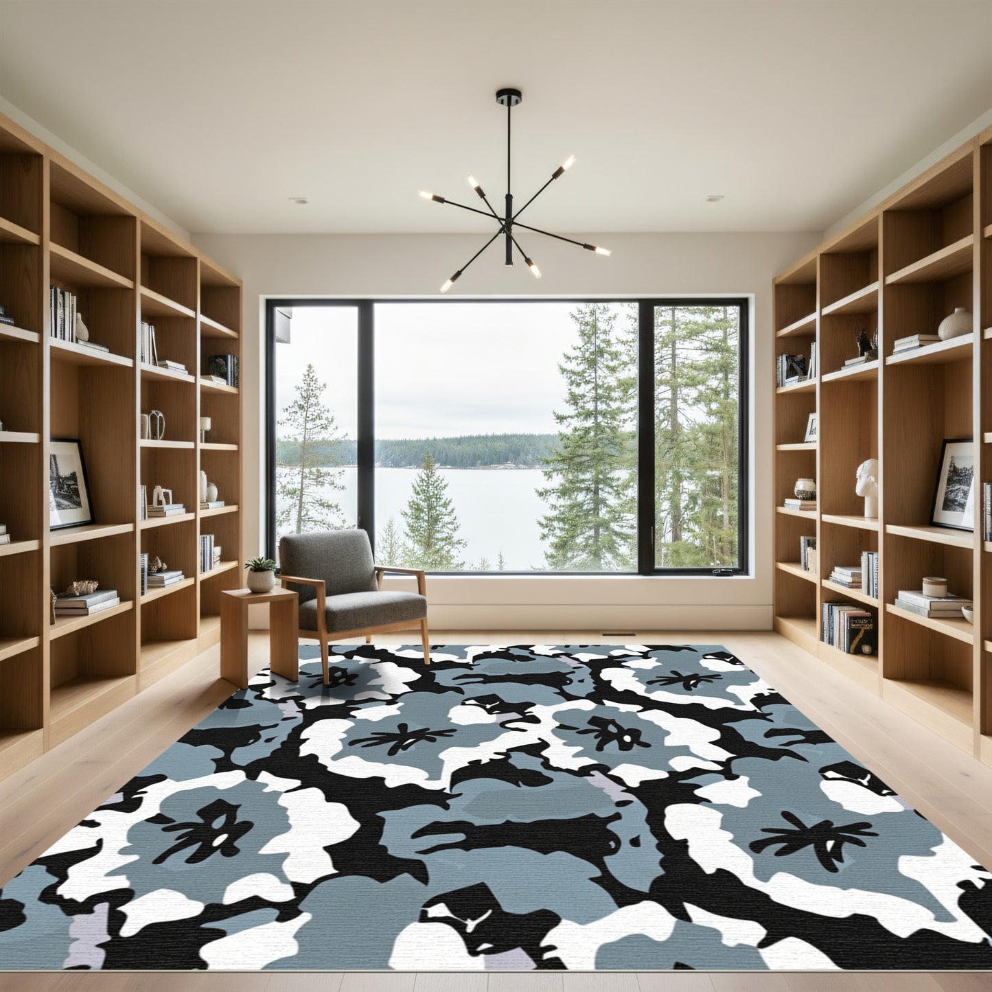 Gray White Black Abstract Floral Rug