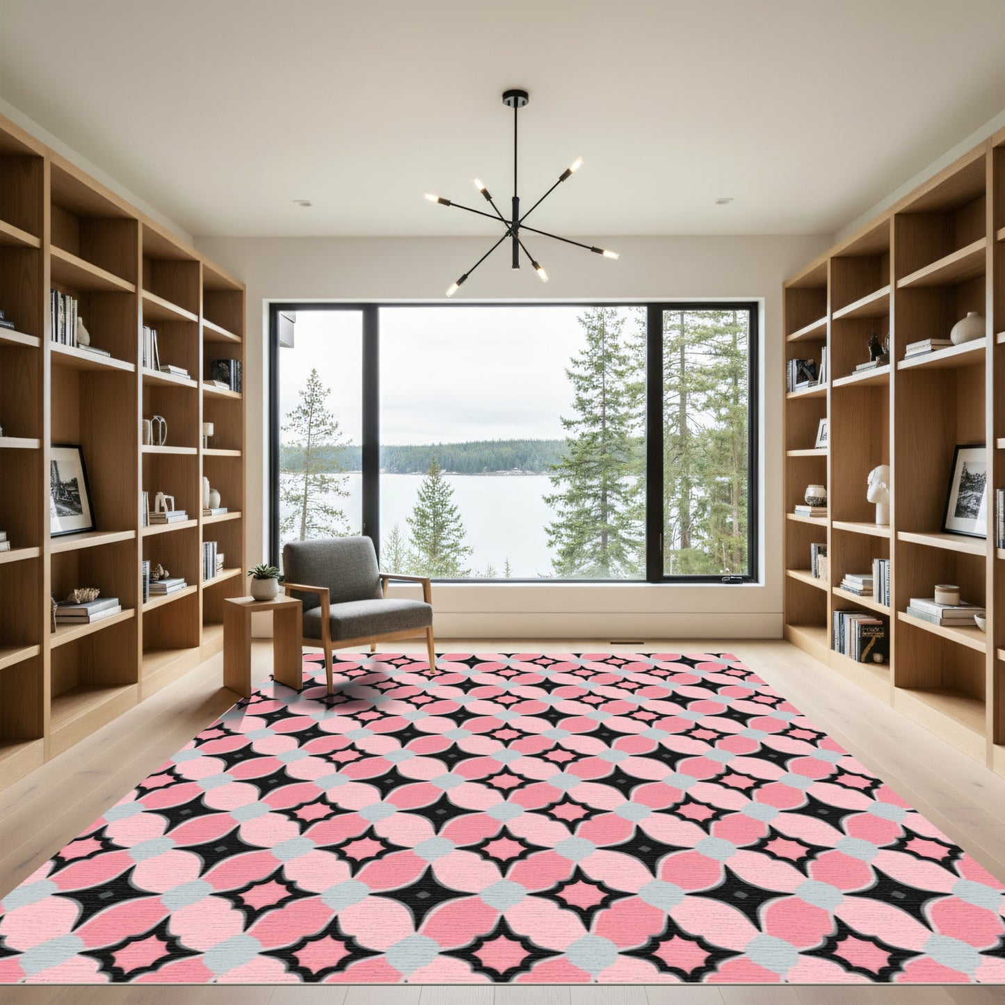 Pink Gray Black Starburst Overlay Rug
