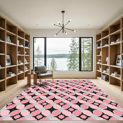 Pink Gray Black Starburst Overlay Rug