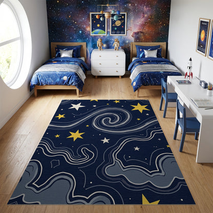 Navy Cosmic Swirling Stars Rug