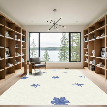 Serene Blue Floral Field Rug
