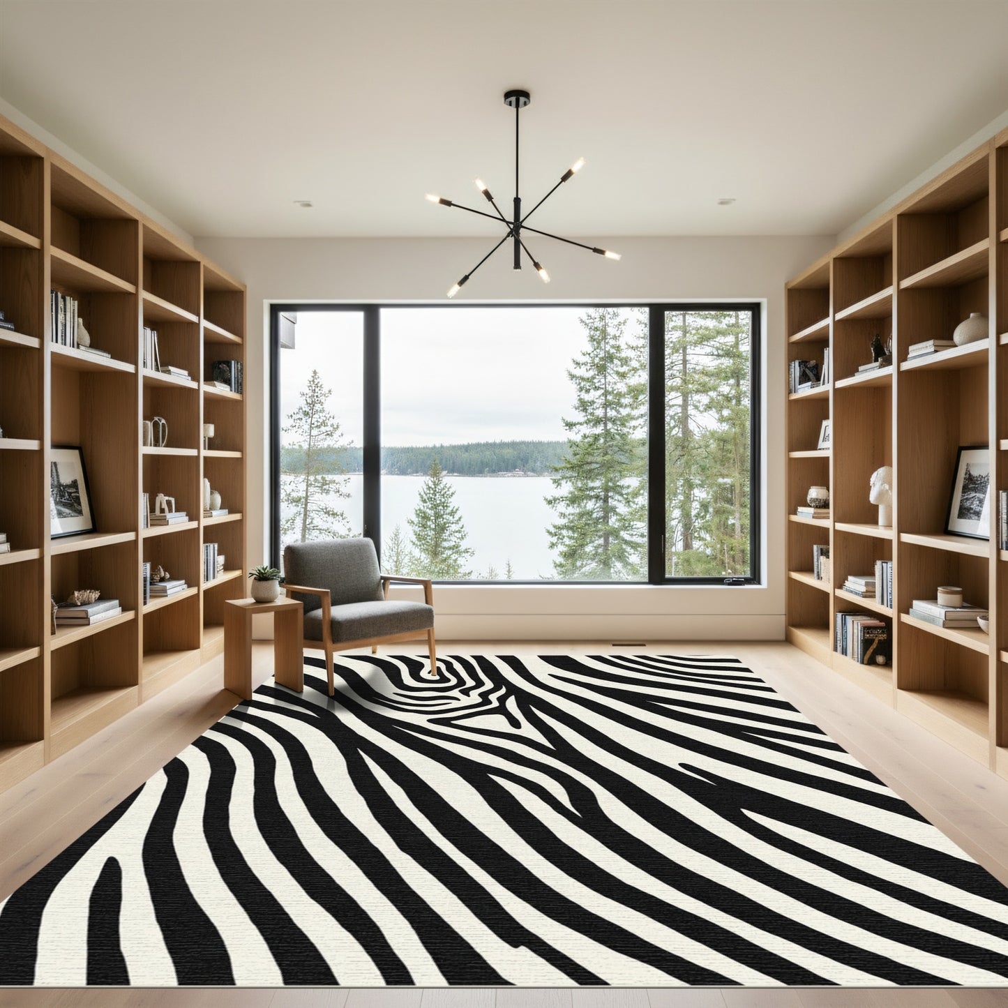 Striking Black White Organic Lines Rug