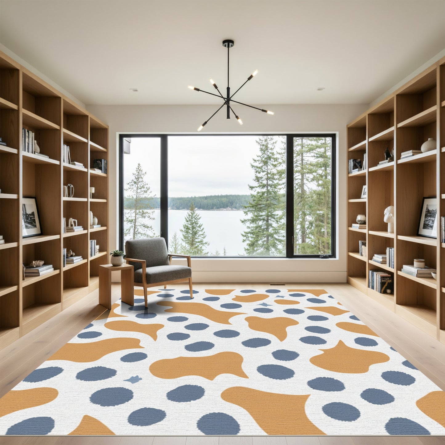 Teal Blue Ochre Blob Scatter Rug