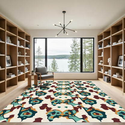 Ornate Teal Amber Medallion Arrangement Rug