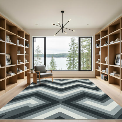 Modern Monochrome Gray Chevron Zigzag Rug