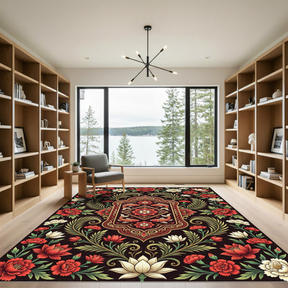 Onyx Floral Koi Carp Medallion Rug