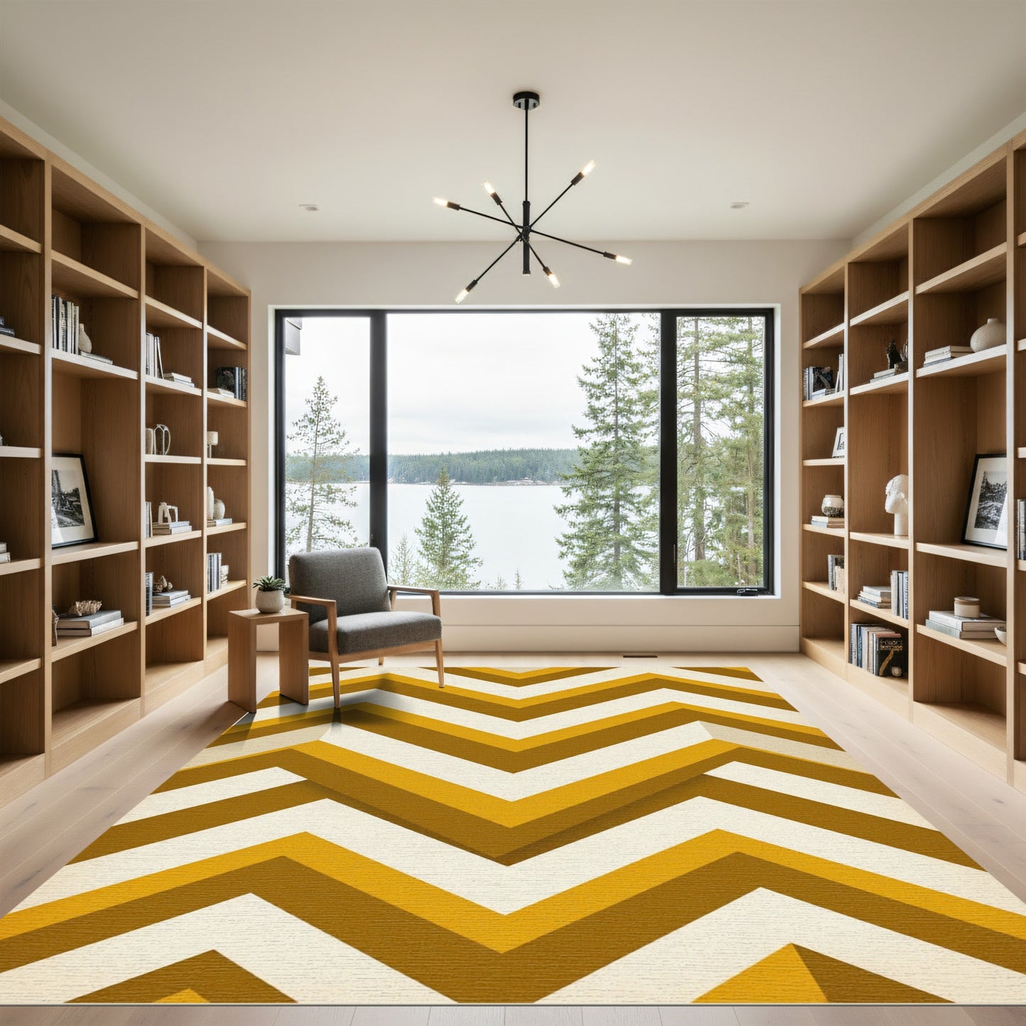 Golden Mustard Geometric Chevron Zigzag Rug