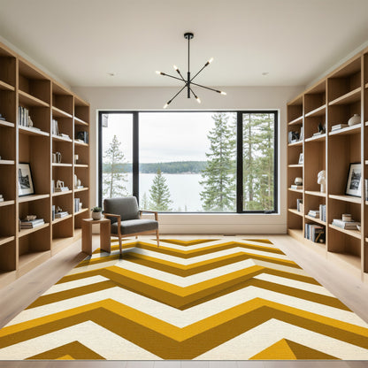 Golden Mustard Geometric Chevron Zigzag Rug