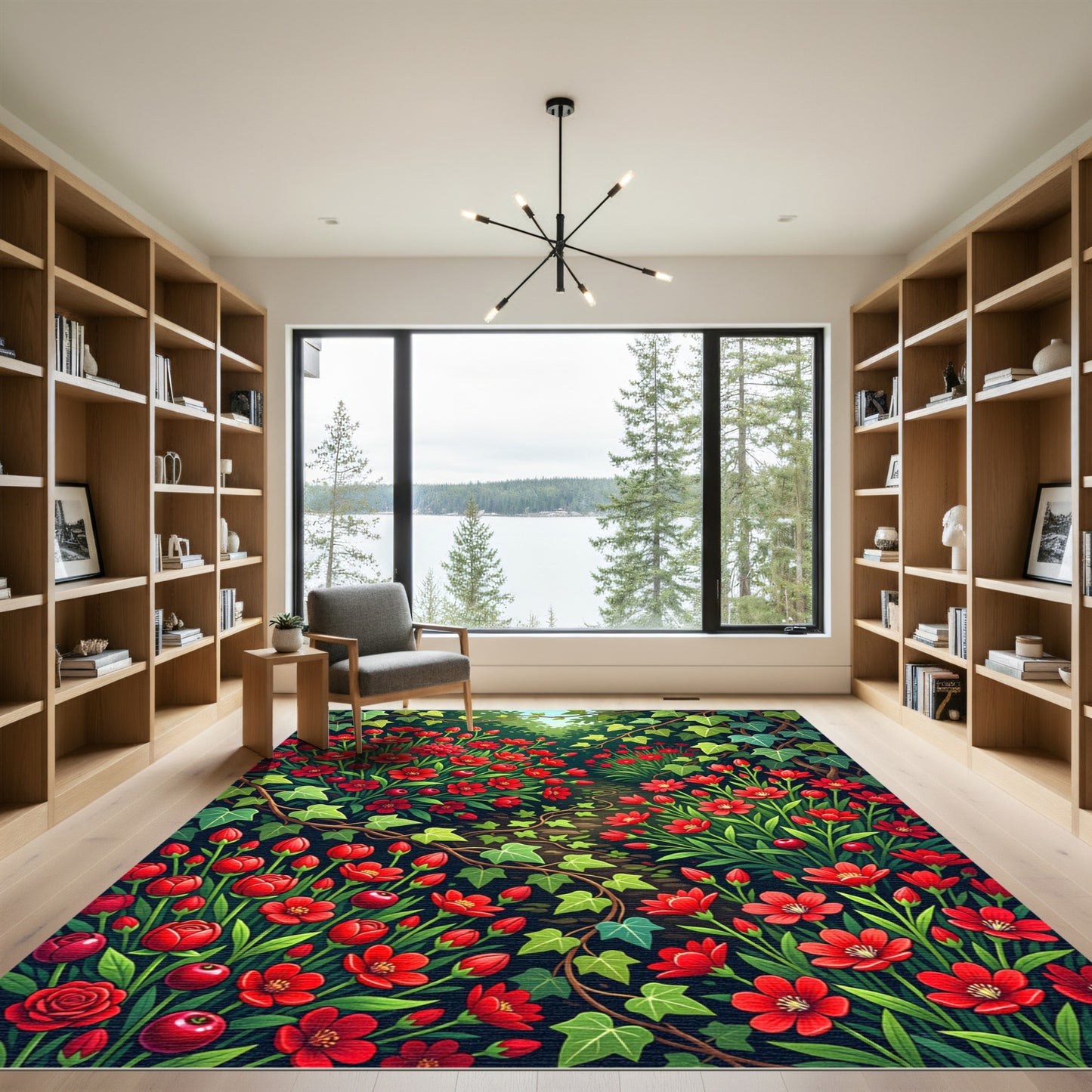 Vibrant Red Floral Garden Path Rug