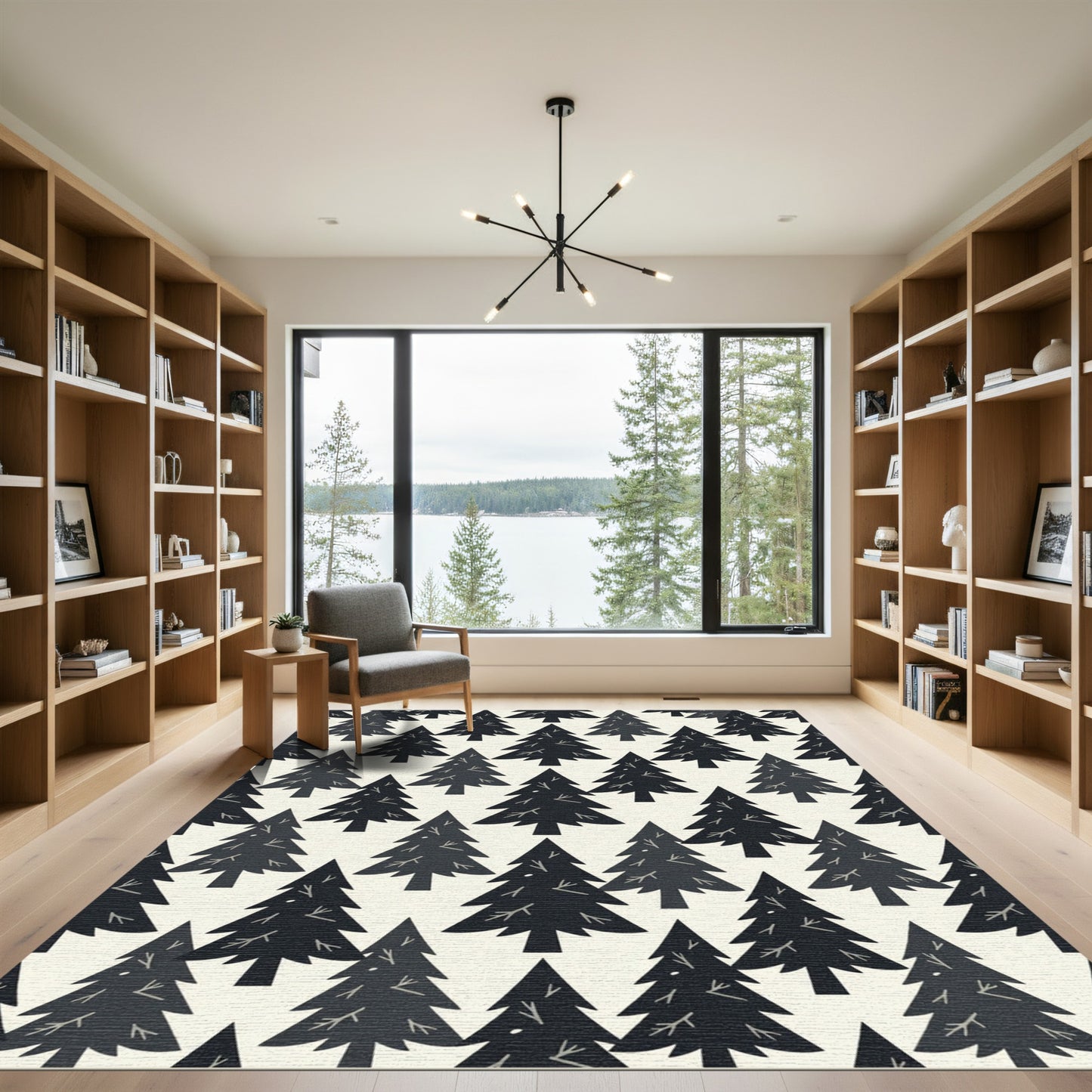 Modern Black Forest Pine Tree Rug