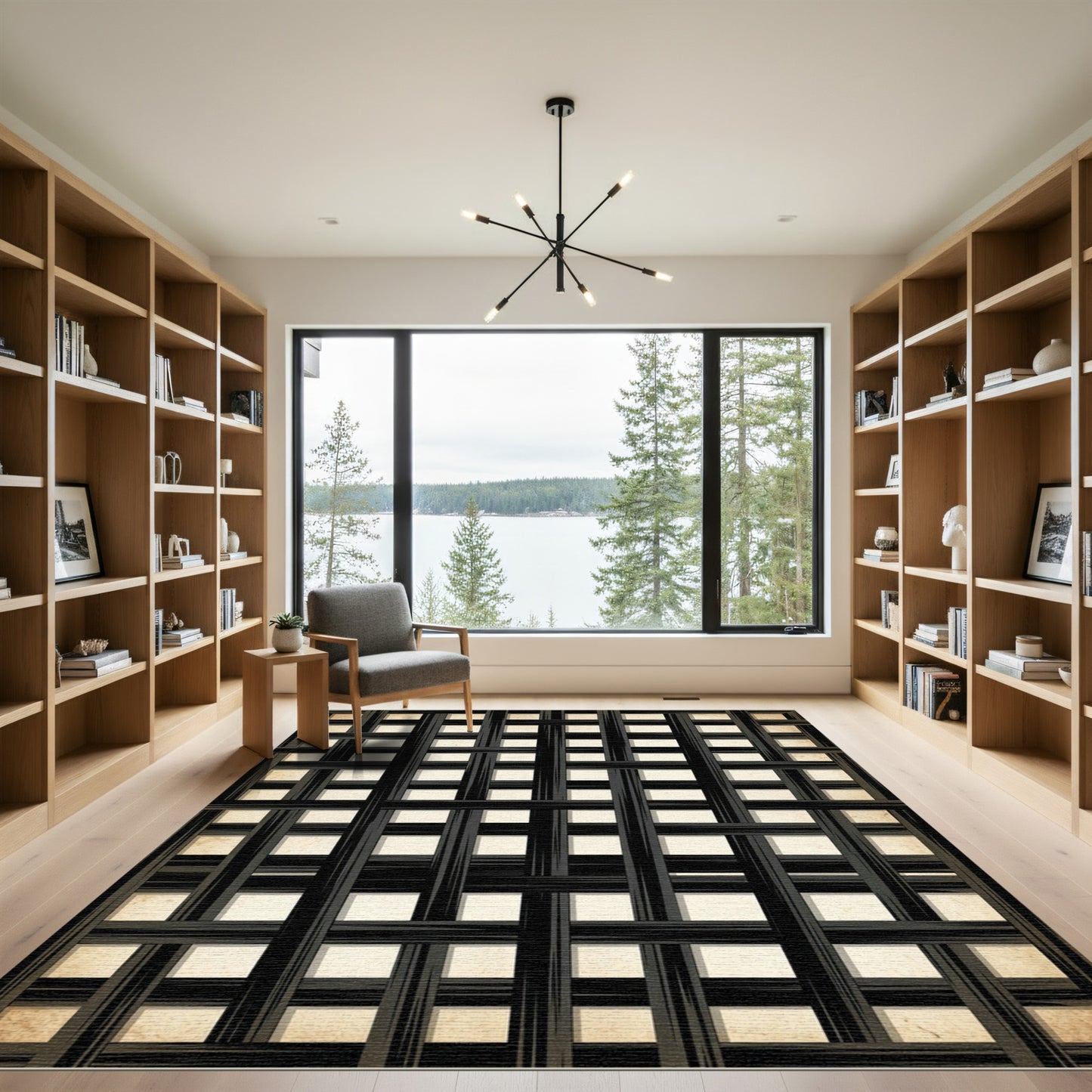 Black Woven Lattice Panels Rug