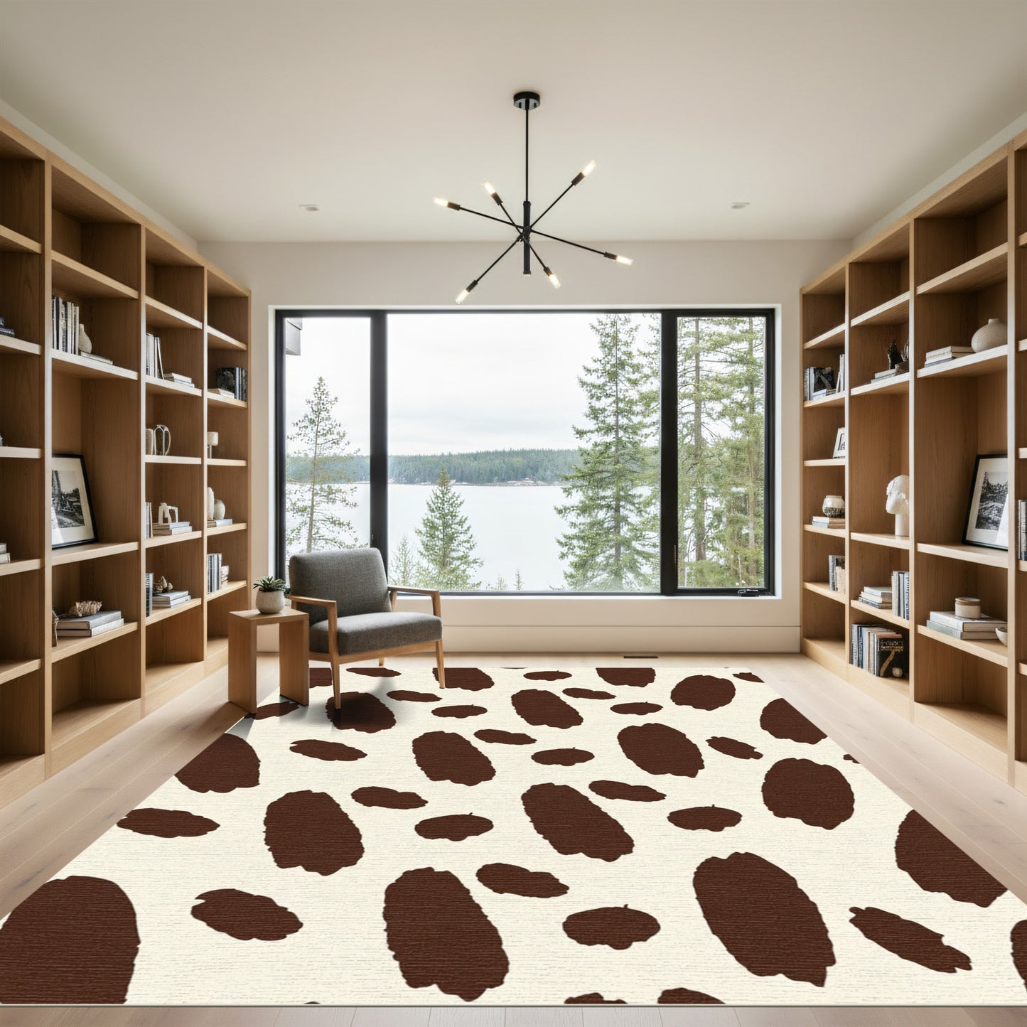 Brown Cream Abstract Splatter Rug