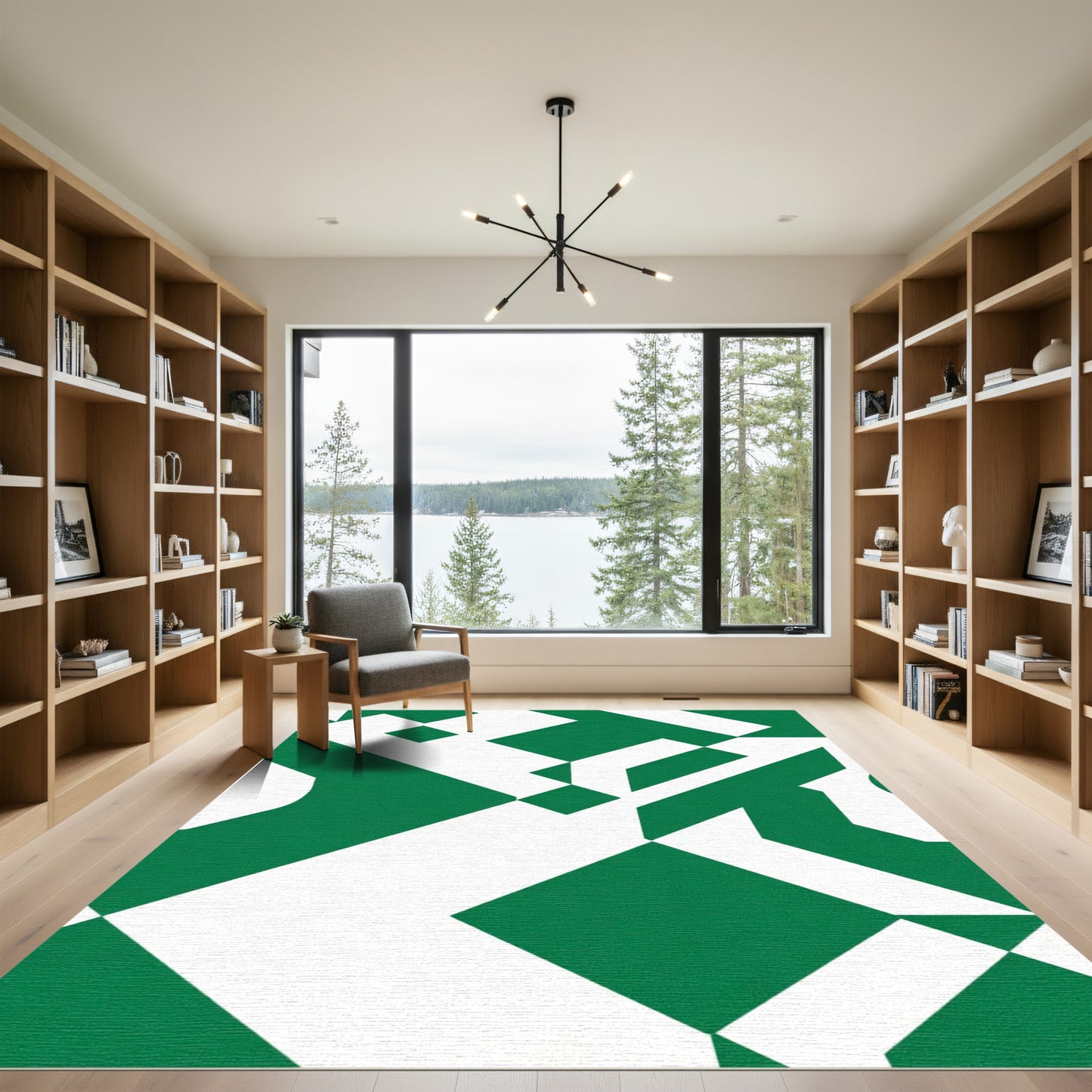 Emerald White Geometric Shapes Rug