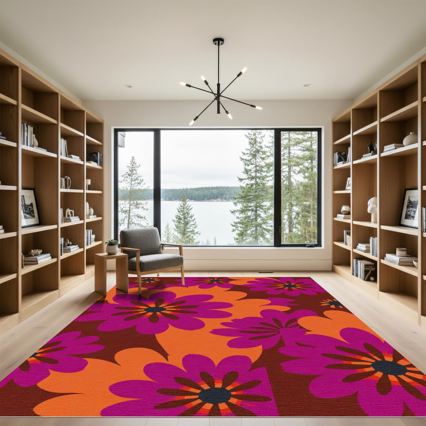 Retro Floral Bloom Magenta Orange Rug