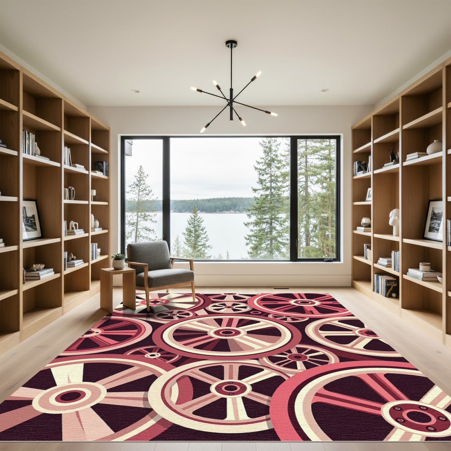 Rosy Crimson Spokes Wheel Collage Rug