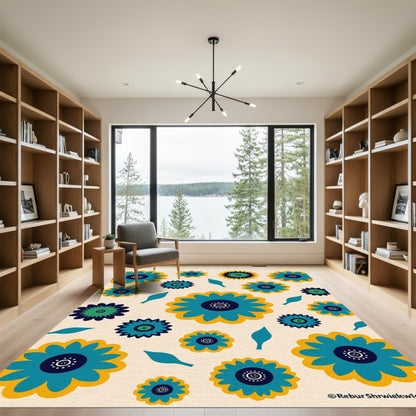 Teal Yellow Flower Bloom Garland Rug