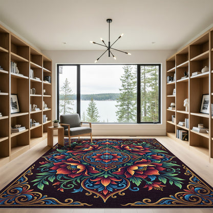Crimson Teal Floral Medallion Ensemble Rug