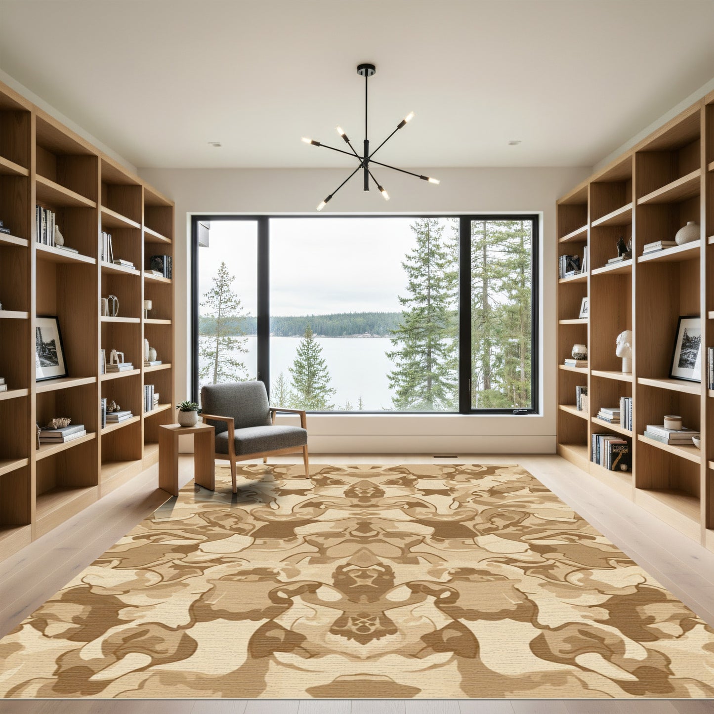 Neutral Earthy Abstract Swirl Rug