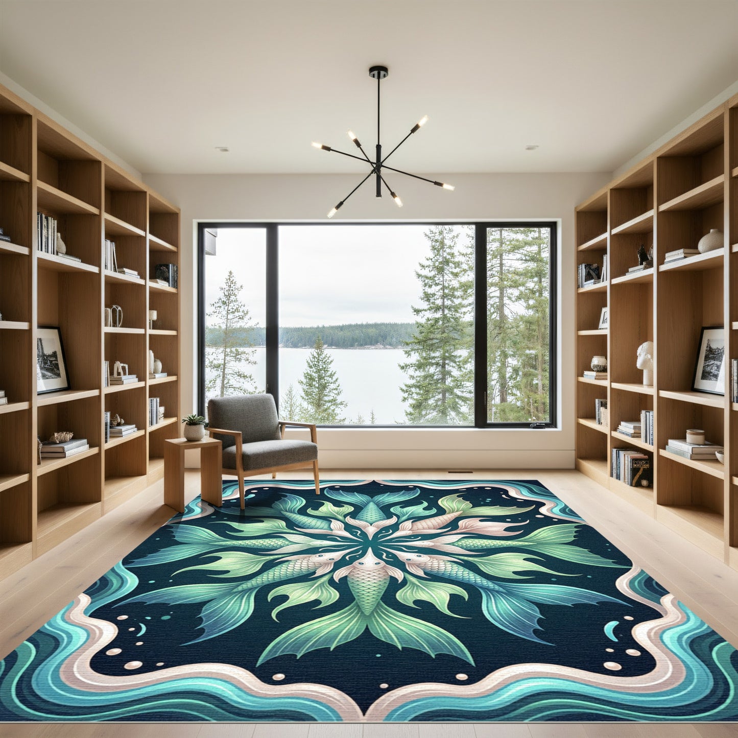 Aquatic Mermaid Fin Mandala Teal Area Rug